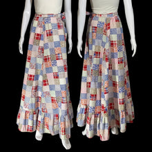 Load image into Gallery viewer, 1970s Patchwork Print Ruffle Hem Maxi Skirt – Size M