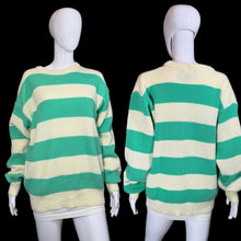 Load image into Gallery viewer, 1980's Aqua and Green Striped Slouchy Sweater - Size L
