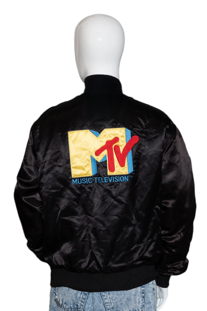 80's vintage MTV 刺繍ロゴ サテンジャケット ブラック 80's MTV LOGO BLACK EMBROIDERY SATIN JACKET | Reben