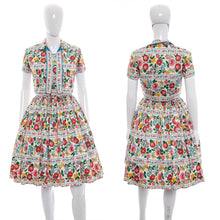 Load image into Gallery viewer, 1950's Miss Serbin White and Multicolor Floral Print Sun Dress Duo Size S