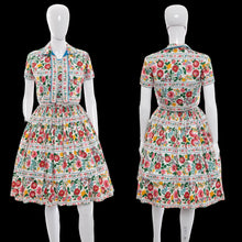 Load image into Gallery viewer, 1950s Miss Serbin White and Multicolor Floral Print Sun Dress Duo Size S