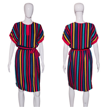 Load image into Gallery viewer, 1980's Striped Silk Secretary Dress Size L