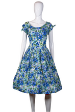 Load image into Gallery viewer, 1960's Blue and Green Floral Dress Size M