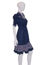 Load image into Gallery viewer, 1970's Navy Blue Floral Prairie Dress Size S