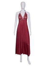 Load image into Gallery viewer, 1970's Maroon Lace Halter Nightgown Size M
