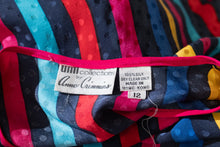 Load image into Gallery viewer, 1980's Striped Silk Secretary Dress Size L