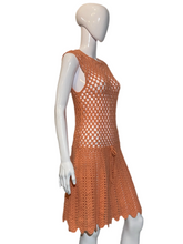 Load image into Gallery viewer, 1960's Peach Crochet Drop Waist Dress Size S