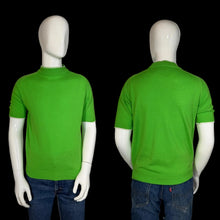 Load image into Gallery viewer, Green knit tee on a mannequin with front and back views against a gray background