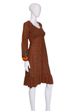 Load image into Gallery viewer, 1970's Autumn Hippie Floral Dress Size M