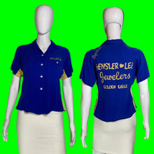 Load image into Gallery viewer, 1950s Wings Blue and Yellow Bowling Shirt – Size S