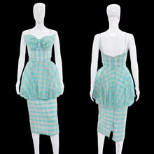Load image into Gallery viewer, 1950s Lilli Diamond Aqua Plaid Peplum Cocktail Dress – Size S