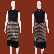 Load image into Gallery viewer, 1960s Black Satin and Sequins Detail Cocktail Dress Size S/M
