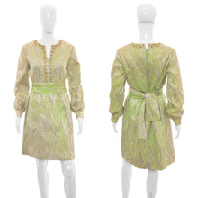 Load image into Gallery viewer, 1960's Leslie Fay Apple Green and Metallic Gold Lamé Party Dress Size M
