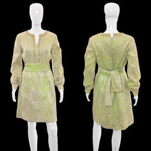 Load image into Gallery viewer, 1960s Leslie Fay Green & Gold Lamé Party Dress – Size M