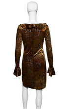 Load image into Gallery viewer, 1990's Gold and Black Cut Velvet Dress - Size S/M