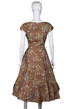 Load image into Gallery viewer, 1950's Floral Taffeta Party Dress with Rhinestones Size M