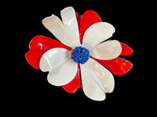 Load image into Gallery viewer, 1960's Blue, Red & White Enameled Metal Flower Broach