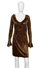 Load image into Gallery viewer, 1990's Gold and Black Cut Velvet Dress - Size S/M