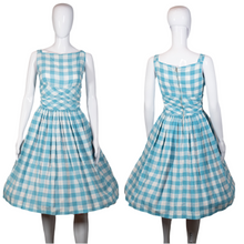 Load image into Gallery viewer, 1950's Blue and White Gingham Summer Dress Size S