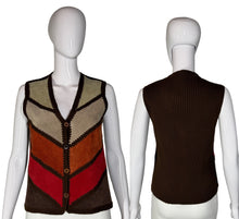 Load image into Gallery viewer, 1970's Ms. Today Chevron Multicolored Knit & Suede Vest - Size S/M