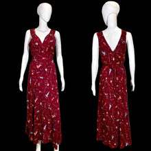 Load image into Gallery viewer, 1930s Maroon Novelty Print Bias Cut Gown Size M