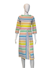 Load image into Gallery viewer, 1970's Pastel Rainbow Chevron Spring Dress Size M