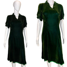 Load image into Gallery viewer, 1930's Emerald Green Velvet Dress Size M