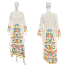 Load image into Gallery viewer, 1960's White Cascading Floral Embroidery Maxi Dress Size M/L