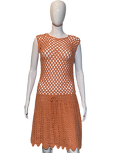 Load image into Gallery viewer, 1960's Peach Crochet Drop Waist Dress Size S