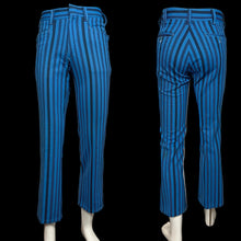 Load image into Gallery viewer, Blue pinstripe pants displayed on a mannequin against a white background