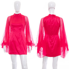 Load image into Gallery viewer, 1960's Claralura Pink Chiffon Angel Sleeves Mini Dress Size S