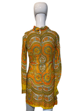 Load image into Gallery viewer, 1960's Yellow Paisley Mini Dress Size XS
