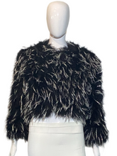 Load image into Gallery viewer, 1970's Black Marabou Feather and Silver Tinsel Cropped Disco Jacket - Size S/M