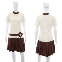 Load image into Gallery viewer, 1970's White and Brown Mod Dress Size M