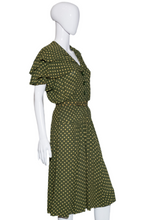 Load image into Gallery viewer, 1940's Green & Chartreuse Capelet Day Dress - Size M