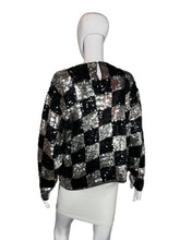 Load image into Gallery viewer, 1980's Silver and Black Checkered Sequin Sweater - Size M/L