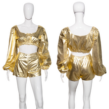 Load image into Gallery viewer, 1970's Gold Hot Pants and Crop Top Disco Duo - Size L