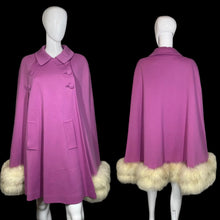 Load image into Gallery viewer, Purple coat with fur trim on a mannequin against a plain background