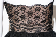 Load image into Gallery viewer, 1950's Black Lace Strapless Cupcake Party Dress - Size XS