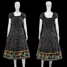 Load image into Gallery viewer, 1950s Rare Black and Multicolor Novelty Circus Print Dress Size M/L