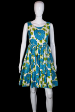 Load image into Gallery viewer, 1960s Blue & Green Floral Summer Dress – Size XS