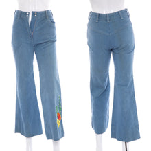 Load image into Gallery viewer, 1970's Denim Flared Leg Embroidered Detail Jeans Size 24