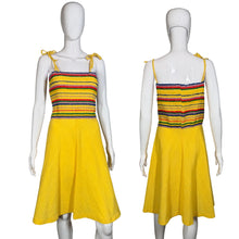 Load image into Gallery viewer, Yellow dress with colorful top on a mannequin against a neutral background