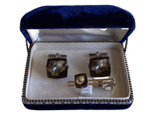 Load image into Gallery viewer, 1970's Shell With Pearl In Resin Tie Clip & Cufflink Set