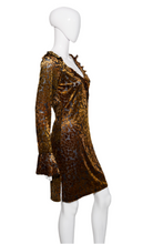 Load image into Gallery viewer, 1990's Gold and Black Cut Velvet Dress - Size S/M
