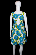 Load image into Gallery viewer, 1960s Blue & Green Floral Summer Dress – Size XS