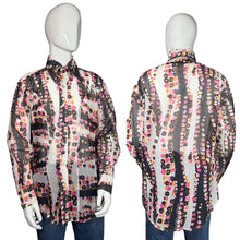 Load image into Gallery viewer, Colorful patterned shirt on a mannequin with a white background