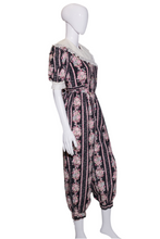Load image into Gallery viewer, 1980's Black and Pink Floral Coquette Cotton Jumpsuit Size S/M