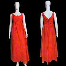 Load image into Gallery viewer, Pink and orange chiffon dress on a mannequin against a white background.
