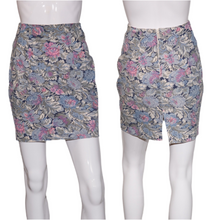 Load image into Gallery viewer, 1980's Pink and Blue Floral Tapestry Mini Skirt Size S